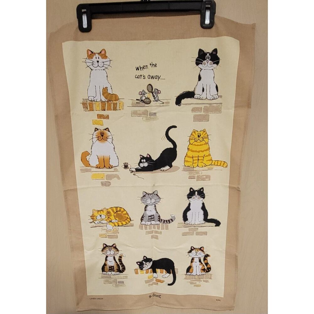 SAMUEL LAMONT, "WHEN THE CAT'S AWAY..."TEA / KITCHEN TOWEL w/ LOOP